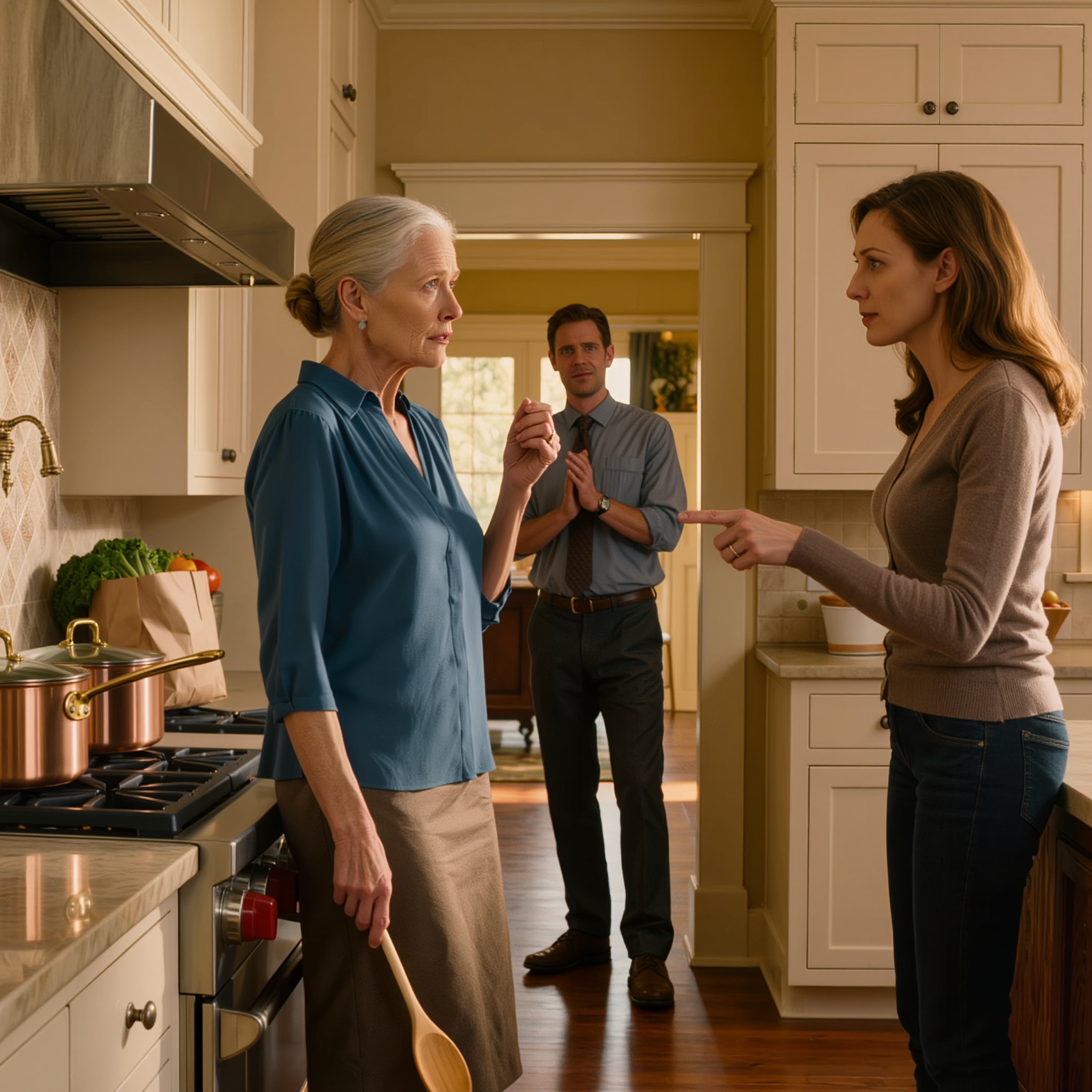 “Vennligst gå ut av kjøkkenet et øyeblikk,” sa svigerdatteren min hjemme hos meg. Hun brukte grytene mine og maten min til å lage mat til hele familien sin. Sønnen min begynte å klappe og sa: «Det stemmer, kjære! Endelig sa noen det…” Men han fikk aldri fullført den setningen… – Nyheter