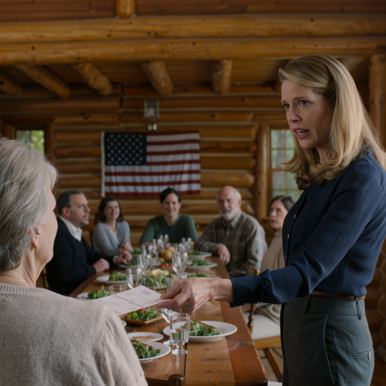 Äitienpäivänä tyttäreni muutti mökkitapaamisemme julkiseksi oikeudenkäynniksi: hän luki 500 000 dollarin setelin ääneen 40 sukulaisen edessä ja kutsui sitä “jotain hyödyttömän ihmisen hoitamisen hinnaksi” – annoin hänen lukea esityksen loppuun, asetin vanhan kansion pöydälle, ja juuri sillä hetkellä muutaman kasvon väri huoneessa muuttui, koska he tiesivät, että siellä oli jotain, mitä kukaan ei aikoisi selittää pois. – Uutiset