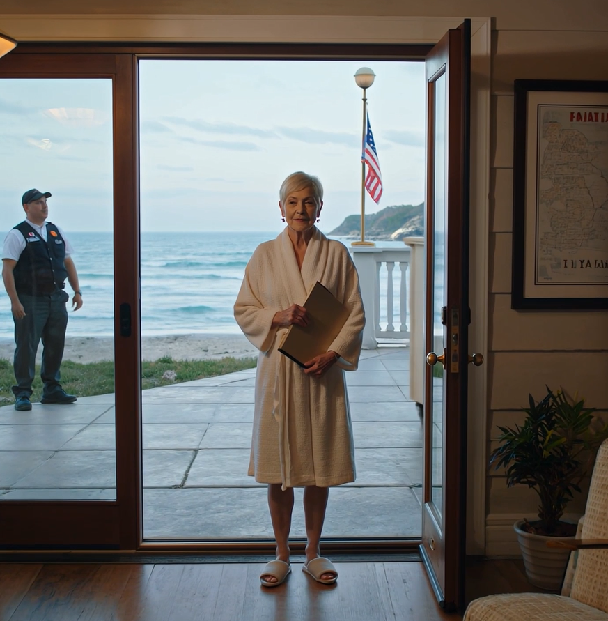 Rentouduin Santa Barbaran rantahuvilassani, kun kello 5 aamulla hälytys laukesi. Vartija sanoi: “Minysi on täällä muuttofirman kanssa. Hän sanoo olevansa talon omistaja.” Hymyilin: “Päästä hänet sisään… päästä hänet sisään. Hän saa pian yllätyksen…” – Uutiset