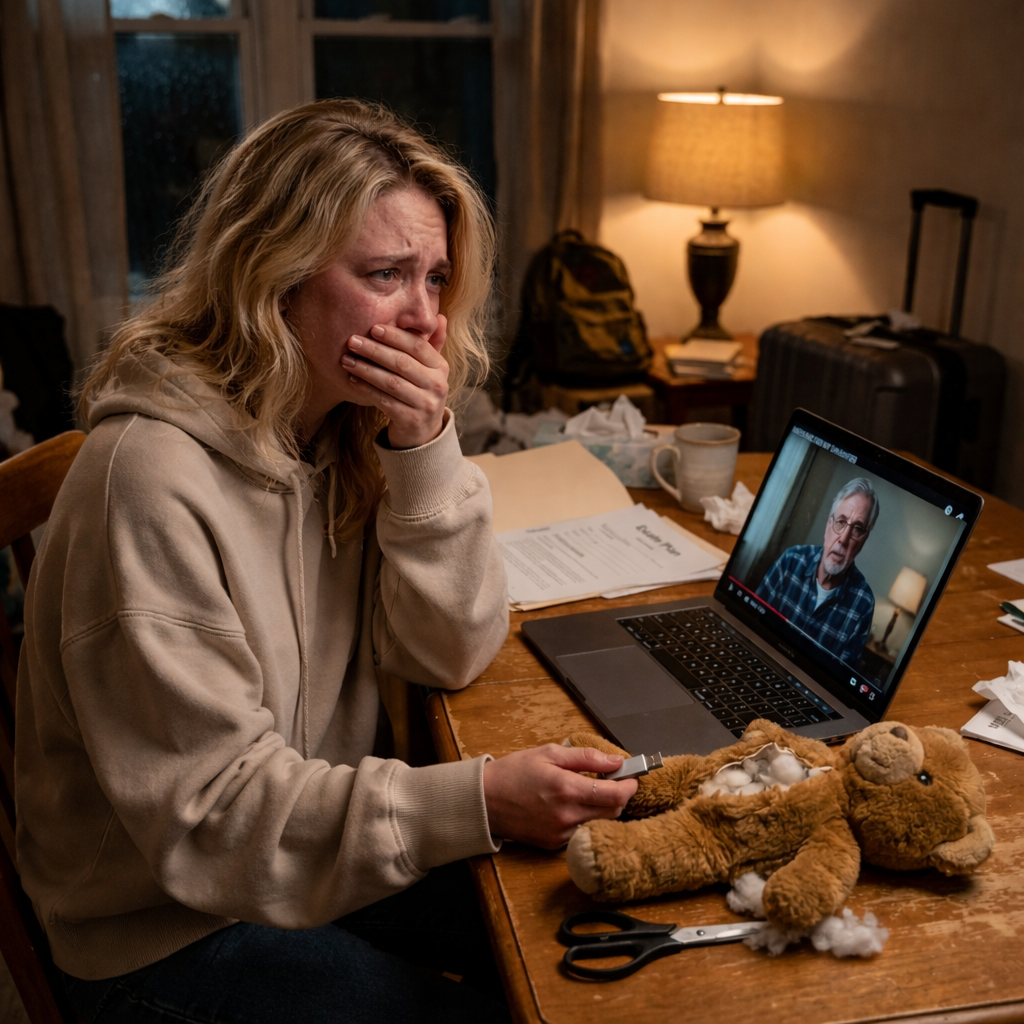 Dzień po pogrzebie mojego ojca macocha wymieniła zamki i uśmiechnęła się: „Zostawił mi wszystko, kochanie”. Wyszłam z niczym poza jego starym pluszowym misiem – dopóki nie znalazłam w nim ukrytego pendrive’a. Kiedy otworzyłam kasetę, krew zastygła mi w żyłach…