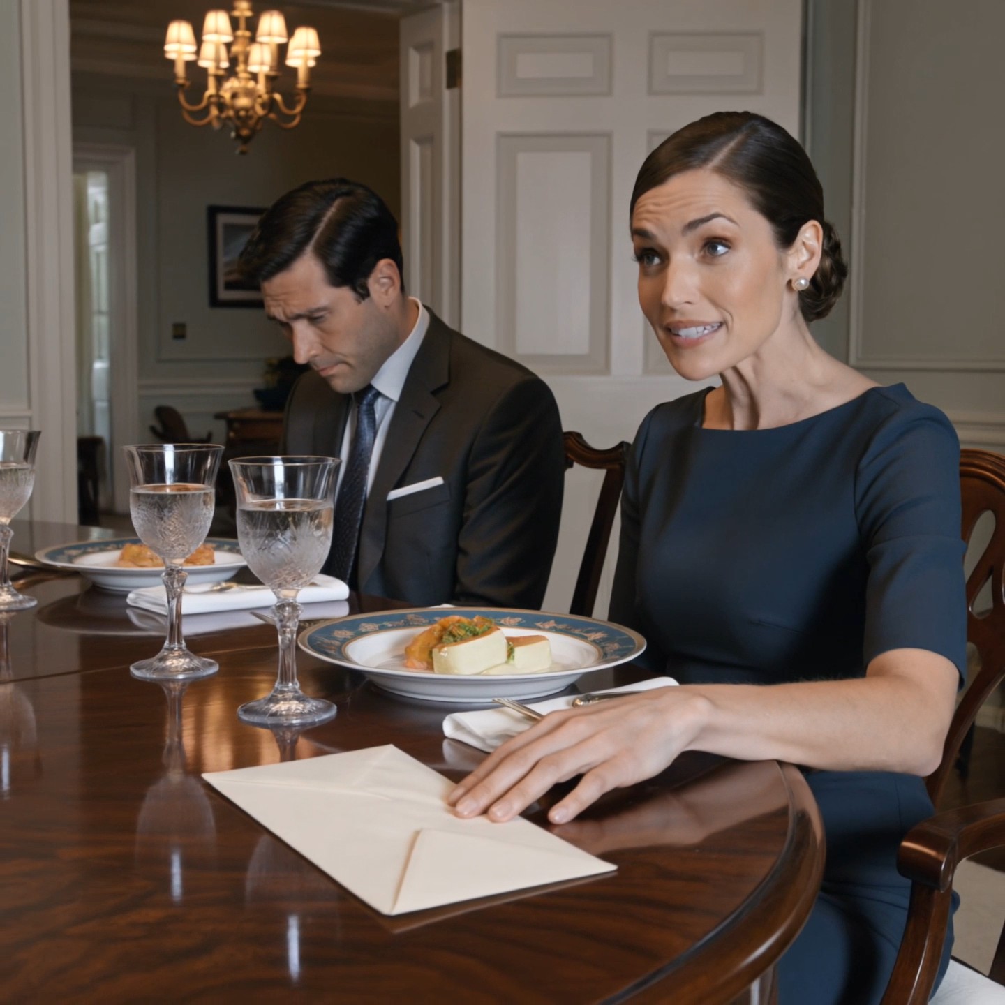 Kirjekuori liukui kiillotetun tammipöydän poikki ja pysähtyi lautaseni viereen niin hiljaa, että se hetken tuntui melkein kohteliaalta. Robert Harper piti kahta sormea ​​kirjekuoren päällä hetken kauemmin, aivan kuin hän olisi halunnut minun ymmärtävän sisällä olevan numeron ennen kuin edes katsoin. Hänen vastapäätä Margaret istui kattokruunun alla sillä tyynellä maalaisklubihymyllä, jota naiset käyttävät, kun he ovat jo päättäneet, miten illan tulisi päättyä. Mieheni tuijotti vesilasiaan. Pehmeä jazz leijaili olohuoneesta. Kristalli. Pellava. Hopeat aseteltu sotilaallisella tarkkuudella. Se oli sellainen illallinen, jossa kukaan ei korottanut ääntään, mutta jokainen lause oli pukeutunut neuvotteluhenkiseksi. – Uutiset