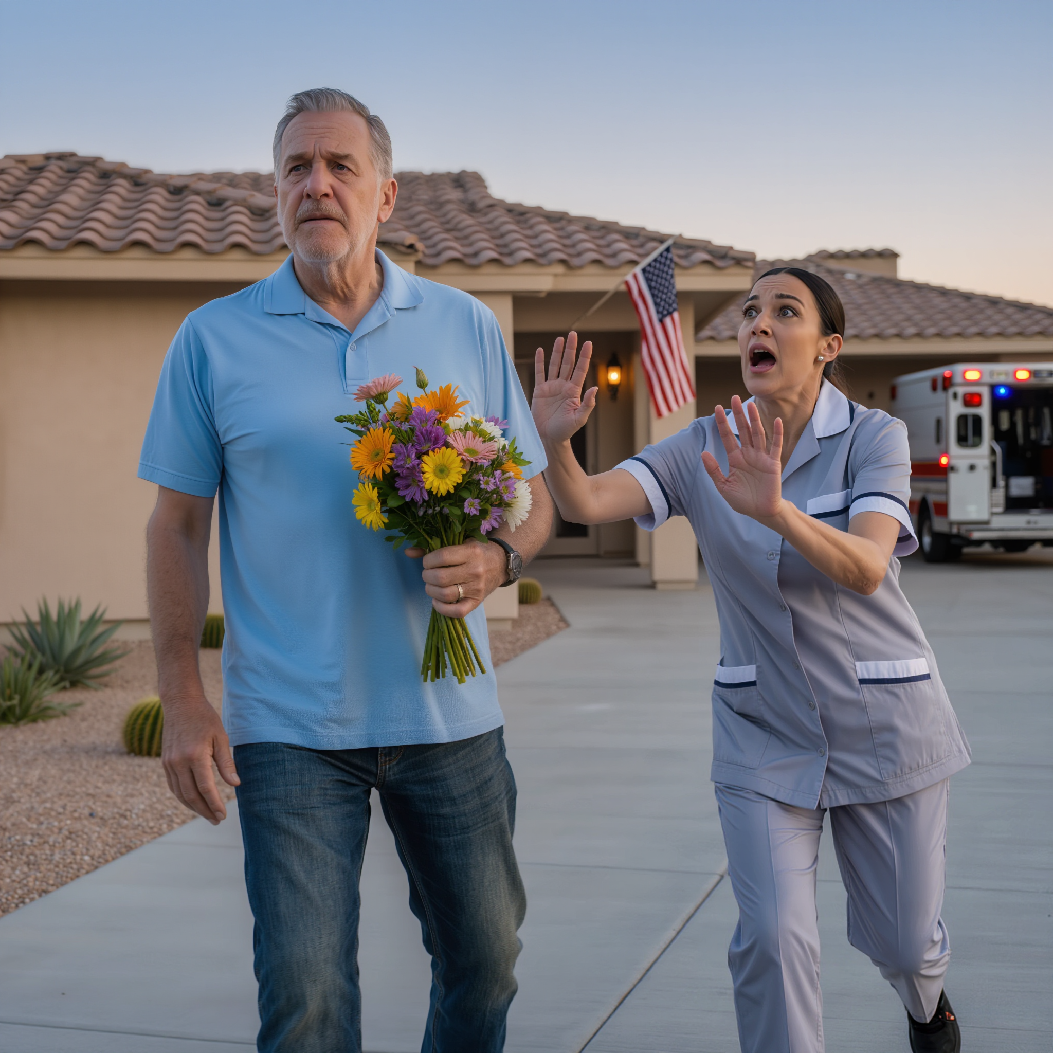 Vaimoni lensi Phoenixiin auttamaan poikaamme muuttamaan uuteen taloonsa – ajoin paikalle yllättäen kukkakimppu kädessäni – ennen kuin ehdin edes koskettaa ovenkahvaa, naapurin taloudenhoitaja ryntäsi ulos huutaen: “Älä avaa ovea!” – 10 minuuttia myöhemmin ambulanssin sireenit alkoivat ulvoa talon edessä… ja tajusin, ettei vaimoni neljä päivää kestänyt hiljaisuus ollut mikään vähäpätöinen asia. – Uutiset