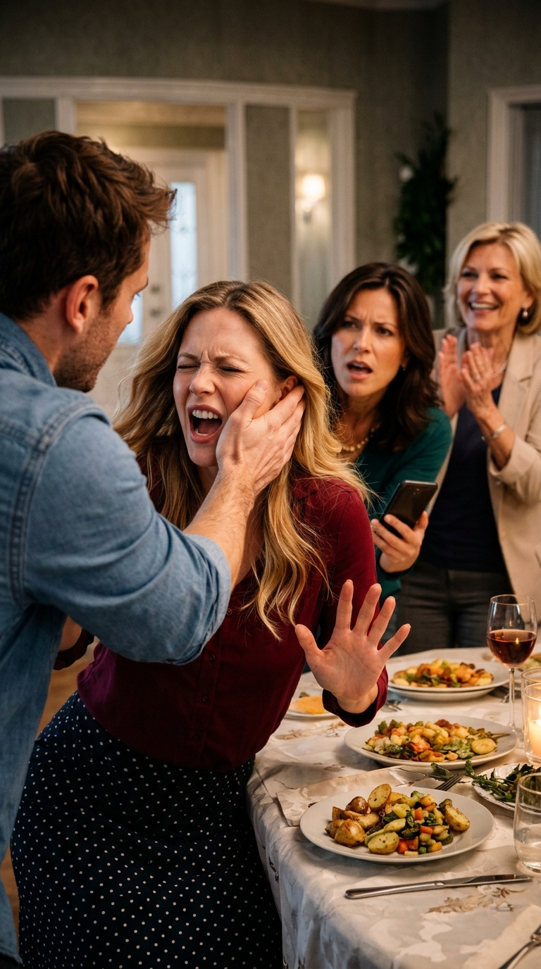 Hän läimäytti tytärtäni pöydässä, ja hänen äitinsä taputti hymyillen: “Näin naiset oppivat.” En väittänyt vastaan, en anellut – vain tartuin puhelimeeni ja soitin numeroon. Siihen mennessä, kun oveen koputettiin, heidän pieni “perhesääntönsä” oli kohtaamassa todellisen maailman. – Kuninkaalliset