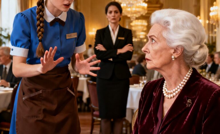 Nöyrä tarjoilija palvelee kärsivällisesti kuuroa naista tietämättään olevansa miljardöörin äiti. Muutamia minuutteja myöhemmin salaisuus paljastuu ja ravintola vaipuu tyrmistyneeseen hiljaisuuteen…