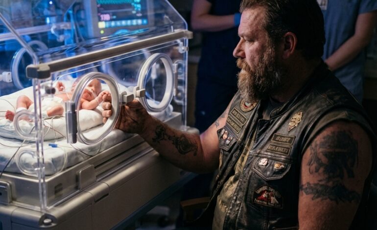 Moottoripyöräilijä on kieltäytynyt poistumasta teho-osastolta 47 päivän ajan ja vahti hiljaa haurasta vastasyntynyttä, joka ei ole hänen lapsensa, mutta pysyy silti omistautuneena vuoteen vierellä ja huolehtii tästä lujalla uskollisuudella, joka yllättää lääkärit, sairaanhoitajat ja kaikki muut.