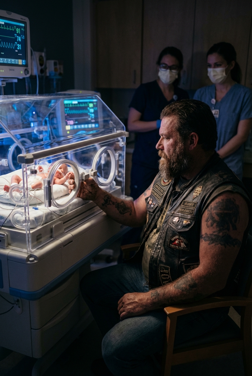 Moottoripyöräilijä on kieltäytynyt poistumasta teho-osastolta 47 päivän ajan ja vahti hiljaa haurasta vastasyntynyttä, joka ei ole hänen lapsensa, mutta pysyy silti omistautuneena vuoteen vierellä ja huolehtii tästä lujalla uskollisuudella, joka yllättää lääkärit, sairaanhoitajat ja kaikki muut.