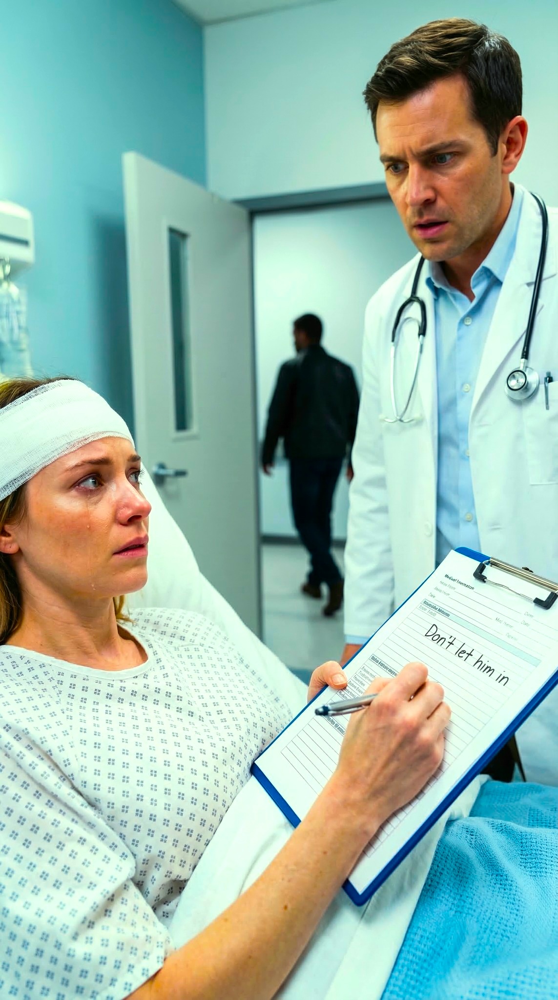 „Mówię lekarzowi, że poślizgnęłaś się i uderzyłaś głową. Rozumiesz?” – wyszeptał mój mąż przy moim szpitalnym łóżku. Skinęłam głową – aż nachylił się bliżej i syknął: „Powiedz prawdę, a nigdy więcej nie zobaczysz dzieci”. Kilka minut później wszedł mój lekarz… i uświadomiłam sobie, że to mój stary przyjaciel ze studiów. Drżącymi rękami chwyciłam go za długopis i napisałam trzy rozpaczliwe słowa. Gdy tylko je przeczytał, zbladł. To, co wydarzyło się później, zmieniło wszystko.