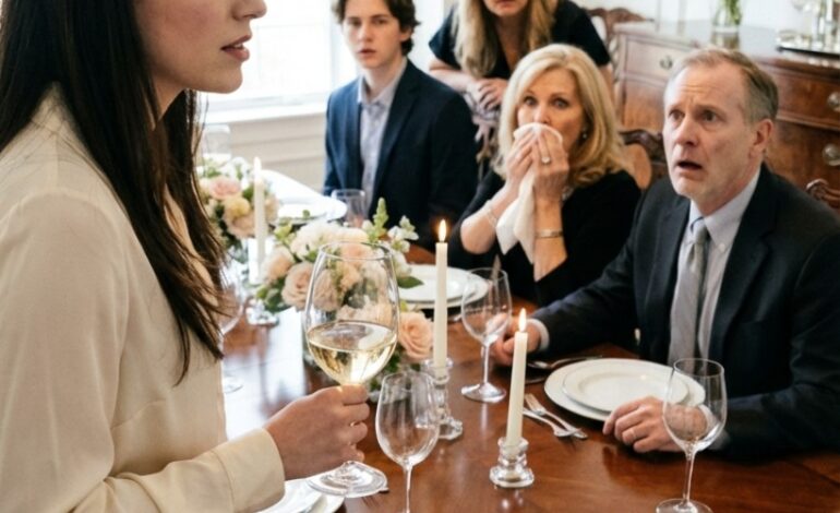 Mamma lo og sa: «Du er ikke en del av denne familien.» Jeg hevet glasset og svarte: «Perfekt. Da må du ikke be om penger.» Ansiktet hennes ble lamslått. Pappa så lamslått ut. Rommet ble dødsstille …