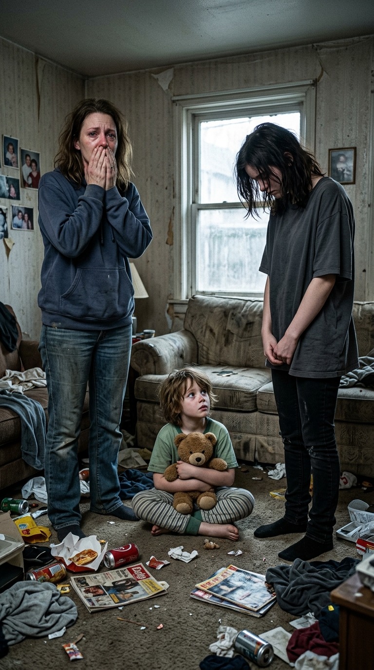 Mama zostawiła mnie i moją młodszą siostrę z trzydziestoma dolarami, butelką wody i kłamstwem, które musiałam przetrwać. Dziewiętnaście dni później wróciła do domu śmiejąc się – aż otworzyła drzwi i zobaczyła, kto czeka przy naszym kuchennym stole.