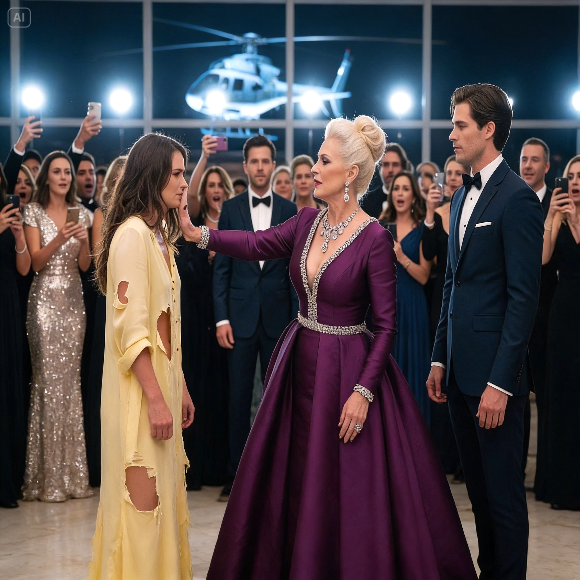 Rozerwali mi sukienkę na oczach 200 osób i nazwali mnie śmieciem. Mój chłopak w milczeniu patrzył, jak jego matka uderza mnie w twarz. Tłum wybuchnął śmiechem i zaczął transmisję na żywo. 3 miliony ludzi oglądało moje upokorzenie. Potem wylądował helikopter mojego ojca miliardera i ich uśmiechy zniknęły na zawsze.