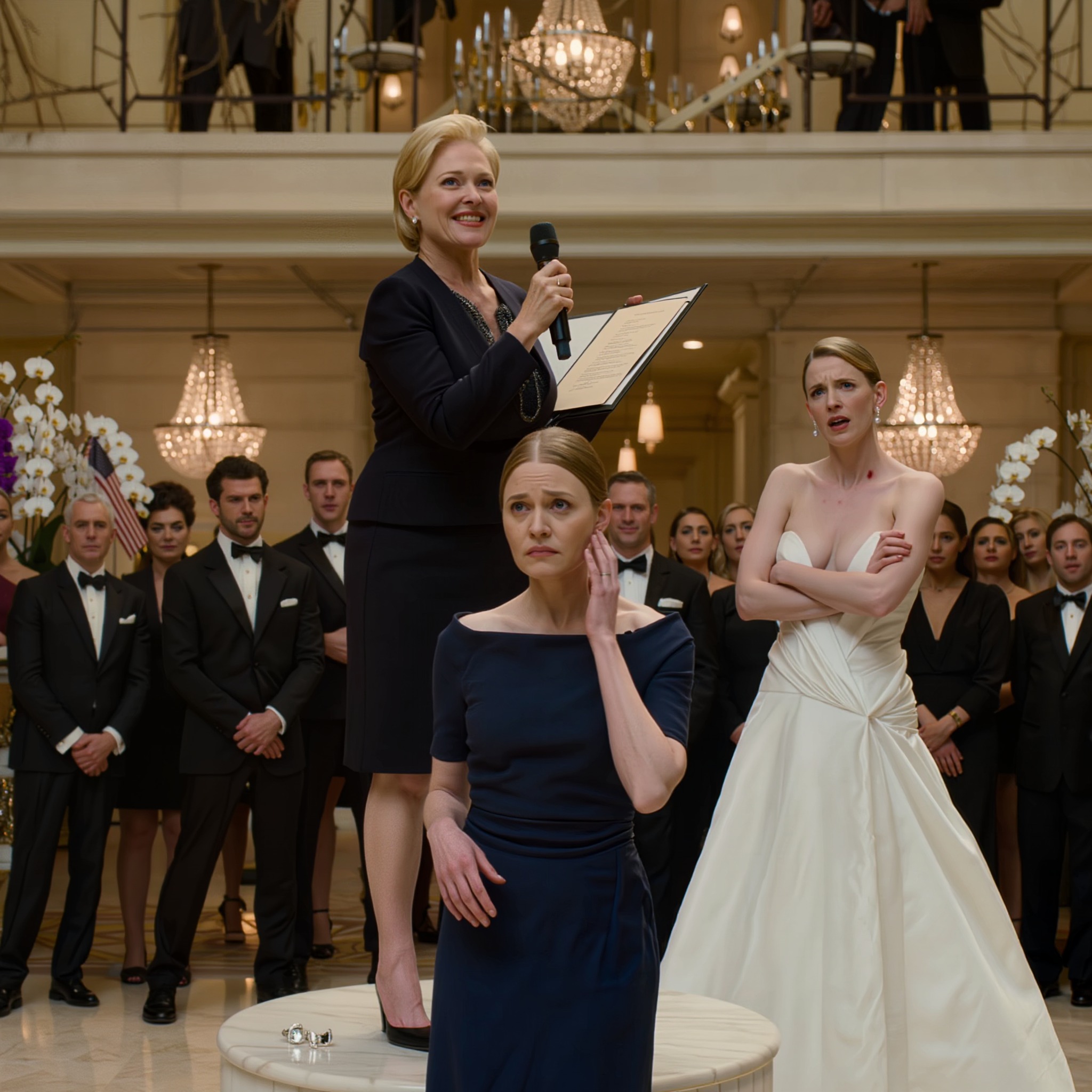 I søsterens bryllup, foran nesten 200 gjester bestående av advokater, dommere og Bostons overklasse, dyttet foreldrene mine et sett med papirer i hendene mine og krevde at jeg skulle signere min penthouse til 2 millioner dollar som bryllupsgave. Jeg sa nei, moren min slo meg så hardt at øredobben min fløy ned på marmorgulvet. Jeg bøyde meg bare ned, plukket den opp, gikk ut, ringte én telefon, og en time senere begynte hun å miste kontrollen – Nyheter