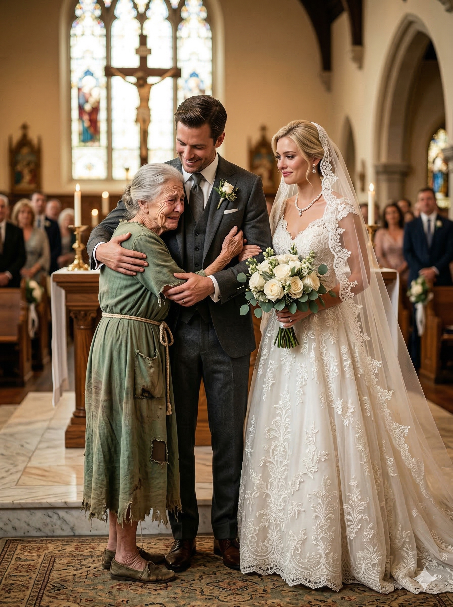 A zöldséges anyuka csendben ült hátul a fia esküvőjén, mert a ruhája régi volt – egészen addig, amíg a menyasszony félbe nem szakította a szertartást, és nem mondott valamit, amitől a vendégek elkezdték törölgetni a szemüket.