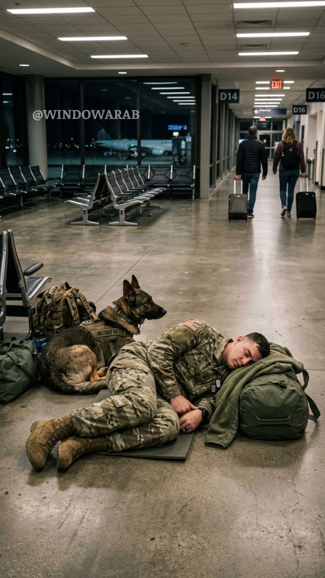 Ennen auringonnousua lähes autiolla lentokenttäterminaalilla sotilas makasi liikkumattomana lattialla, ja hänen omistautunut koiransa pysytteli hänen vieressään, jättäen huomiotta ohikulkevien matkustajien tasaisen virran. Aluksi näkymä levisi verkossa kauniina esimerkkinä uskollisuudesta – mutta pian paljastui syvempi totuus, jota kukaan ei odottanut…