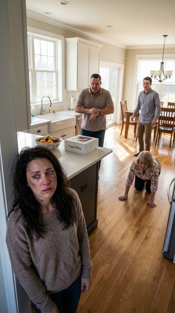 Syntymäpäivänäni isäni käveli sisään, katsoi mustelmilla olevaa kasvojani ja kysyi: “Kulta… kuka teki tämän sinulle?” Ennen kuin ehdin puhua, mieheni virnisti ja sanoi: “Niin tein. Annoin hänelle läimäyksen onnittelujen sijaan.” Isäni otti hitaasti kellonsa pois ja sanoi minulle: “Astu ulos.” Mutta kun anoppini laskeutui kontalleen ja ryömi pois ensimmäisenä, tiesin, että tämä päivä päättyisi hyvin eri tavalla. – Tositarinoita