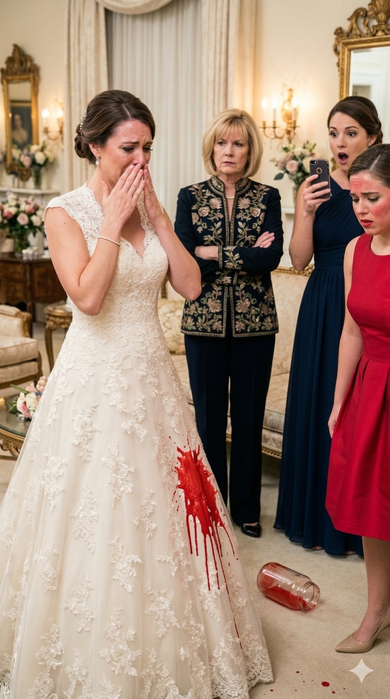Byłam o kilka minut od przejścia do ołtarza, gdy moja siostra uniosła słoik, uśmiechnęła się i wylała czerwoną farbę olejną na moją suknię ślubną. Krzyknęłam: „Co ty wyprawiasz?”, a ona warknęła: „Zawsze kradniesz mi blask!”. Wtedy mama spojrzała mi prosto w oczy i powiedziała: „Ma rację”. Myślałam, że to najokrutniejsza część – aż moja druhna opublikowała wszystko w internecie… i ktoś nieoczekiwanie to zobaczył. To, co stało się później, zmieniło wszystko.