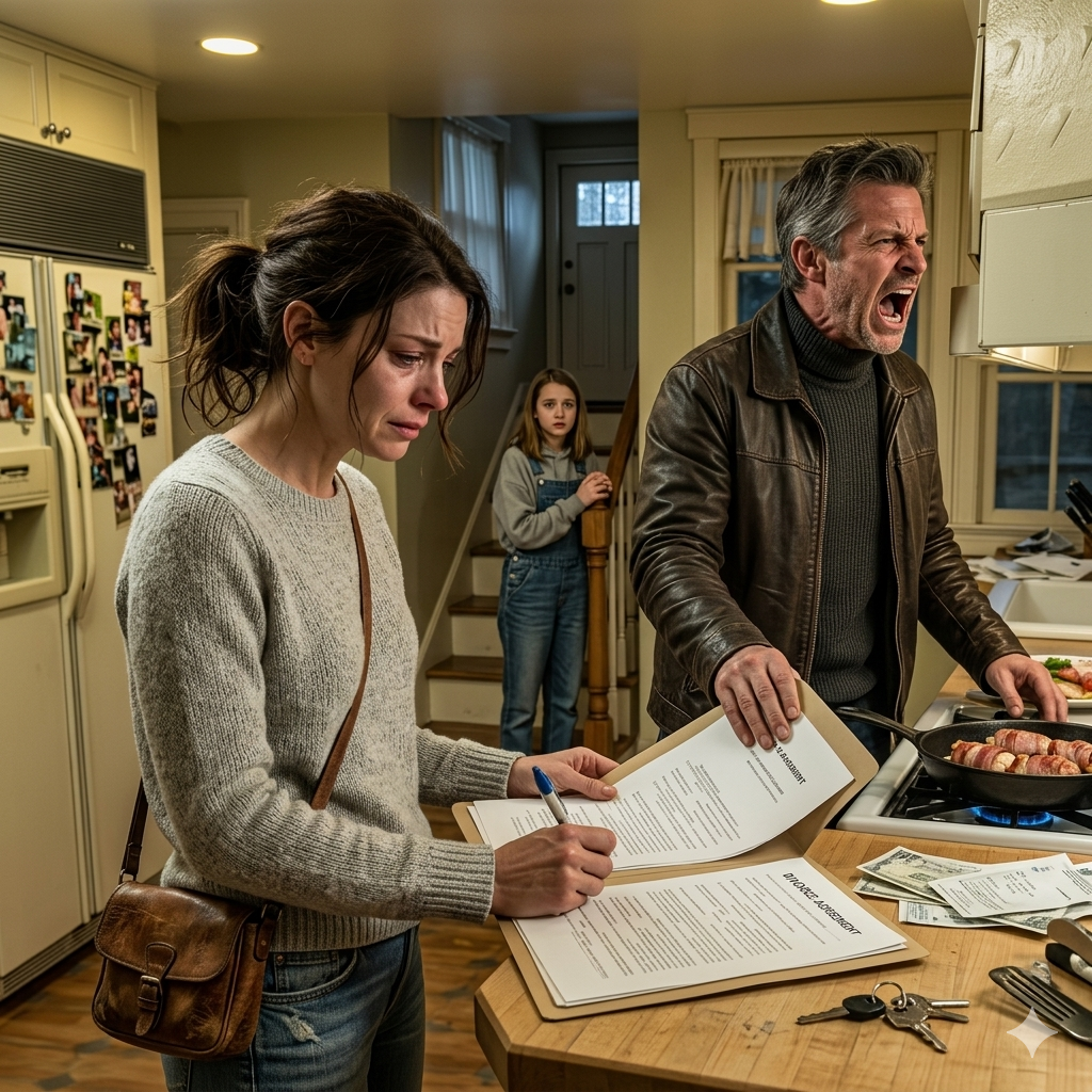 Mój mąż rzucił papiery rozwodowe na kuchenny blat i powiedział: „Zabieram wszystko. Dom. Pieniądze. Nawet dzieci” – więc podpisałam, zanim skończył, pozwoliłam mu świętować przez dwa tygodnie i nic nie powiedziałam, podczas gdy on chwalił się wszystkim, że już wygrał, bo była jedna rzecz, o której zapomniał sprawdzić, zanim zniknął z mojego życia.