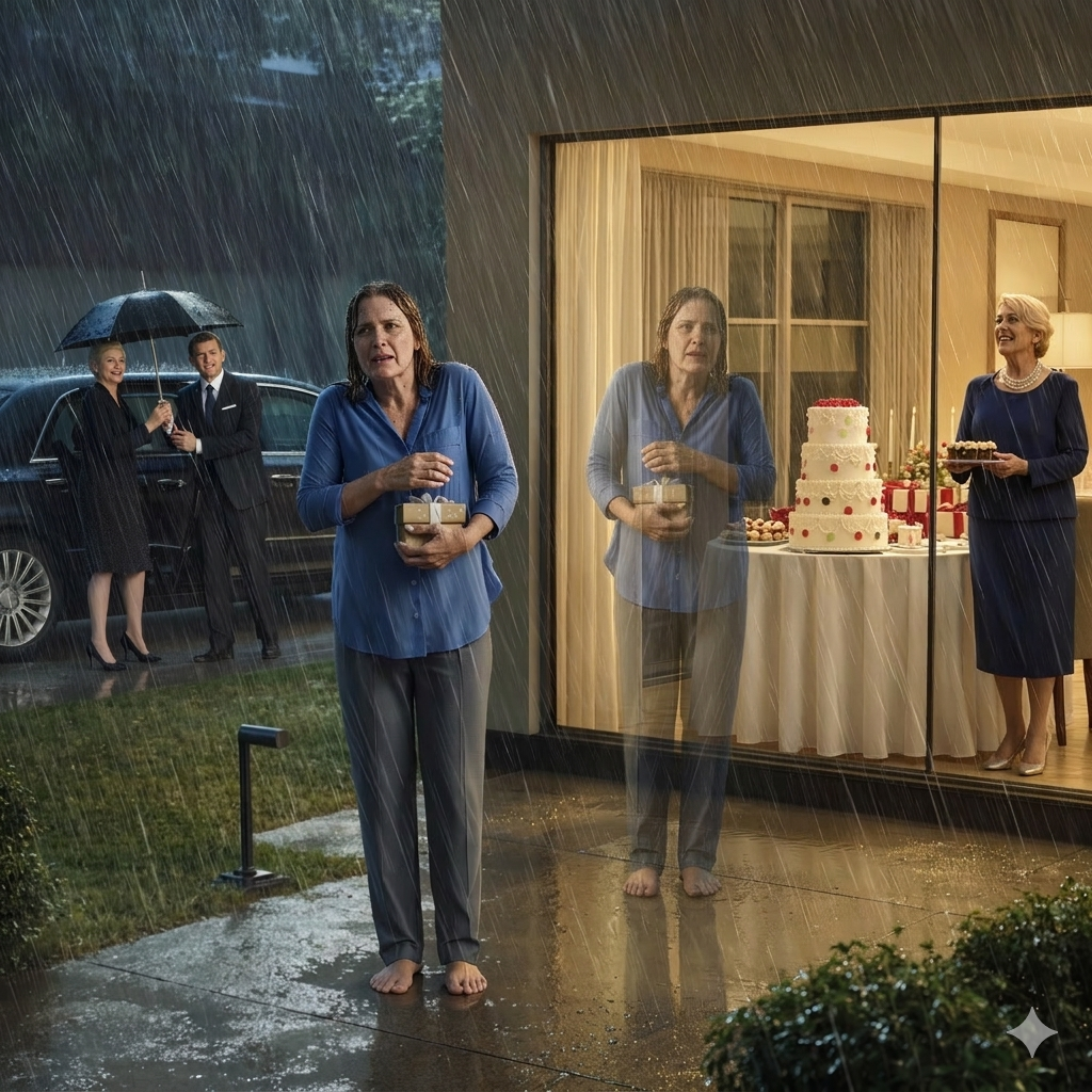 Stałem na zewnątrz swojego domu w mroźnym deszczu, podczas gdy mój syn śmiał się w środku, krojąc swój urodzinowy tort z żoną i jej matką.