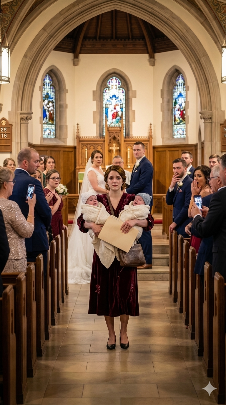 W dziewiątym miesiącu ciąży waliłam w drzwi, błagając: „Danielu, proszę… nie rób mi tego”. Nawet nie spojrzał na mój brzuch, zanim powiedział: „Jesteś ciężarem” i wepchnął mnie w zamieć. Powinnam była umrzeć tamtej nocy. Ale rok później stał przy ołtarzu, uśmiechając się, jakbym nigdy nie istniała. Weszłam więc z naszymi bliźniakami na rękach i wyszeptałam: „No dalej – powiedz im, kim naprawdę jesteś”. Wtedy wszystkie oczy zwróciły się na mnie.