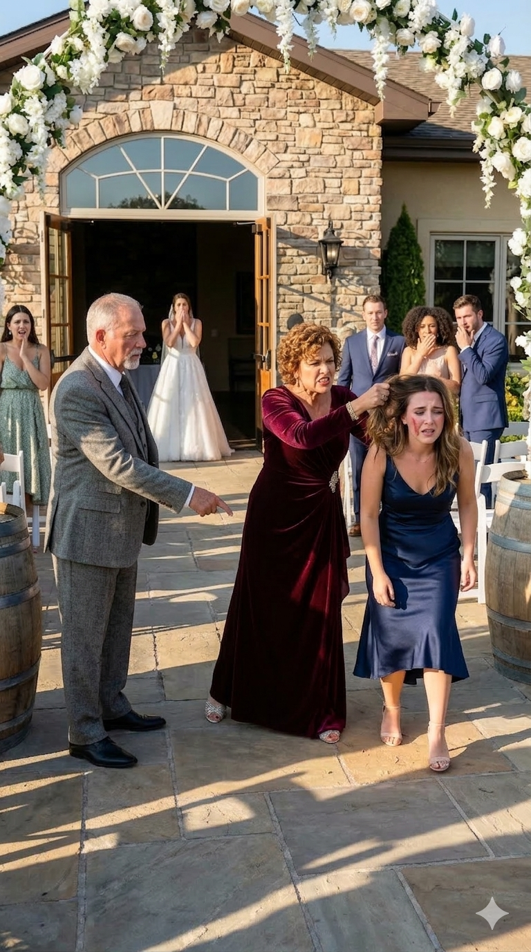 Na ślubie mojej siostry macocha zablokowała drzwi i syknęła: „Nie zepsujesz tego dnia”. Kilka sekund później szarpnęła mnie za włosy i spoliczkowała na oczach wszystkich. Wciąż byłam w szoku, kiedy tata wskazał na podłogę i powiedział: „Uklęknij i przeproś ją”. Wyszłam bez słowa… ale przed zachodem słońca wołali mnie, jakby od tego zależało ich życie.