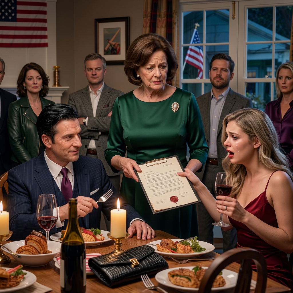 Podczas toastu o 21:30 moja synowa wyśmiała moje „bezrobocie” – więc spokojnie wyznałem, że akt własności jest na moje nazwisko i dałem im 30 dni na przeprowadzkę. To, co nastąpiło później, to nie tylko dramat rodzinny: ukryci klienci gotówkowi, brakujące konta, źle wysłany SMS i drugie małżeństwo, które wykrzywiło jej promienny uśmiech. Nie podniosłem głosu. Po prostu otworzyłem teczkę – i patrzyłem, jak jej świat się rozpada.