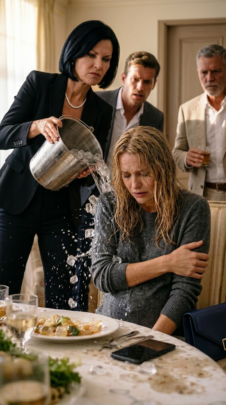 At a family dinner, my wealthy ex-husband’s mother humiliated me with a bucket of ice water and a cruel joke, certain I was too powerless to fight back. What none of them knew was that I secretly owned the multi-billion-dollar company behind their status, and the moment I texted “Initiate Protocol 7,” their world began collapsing around them.