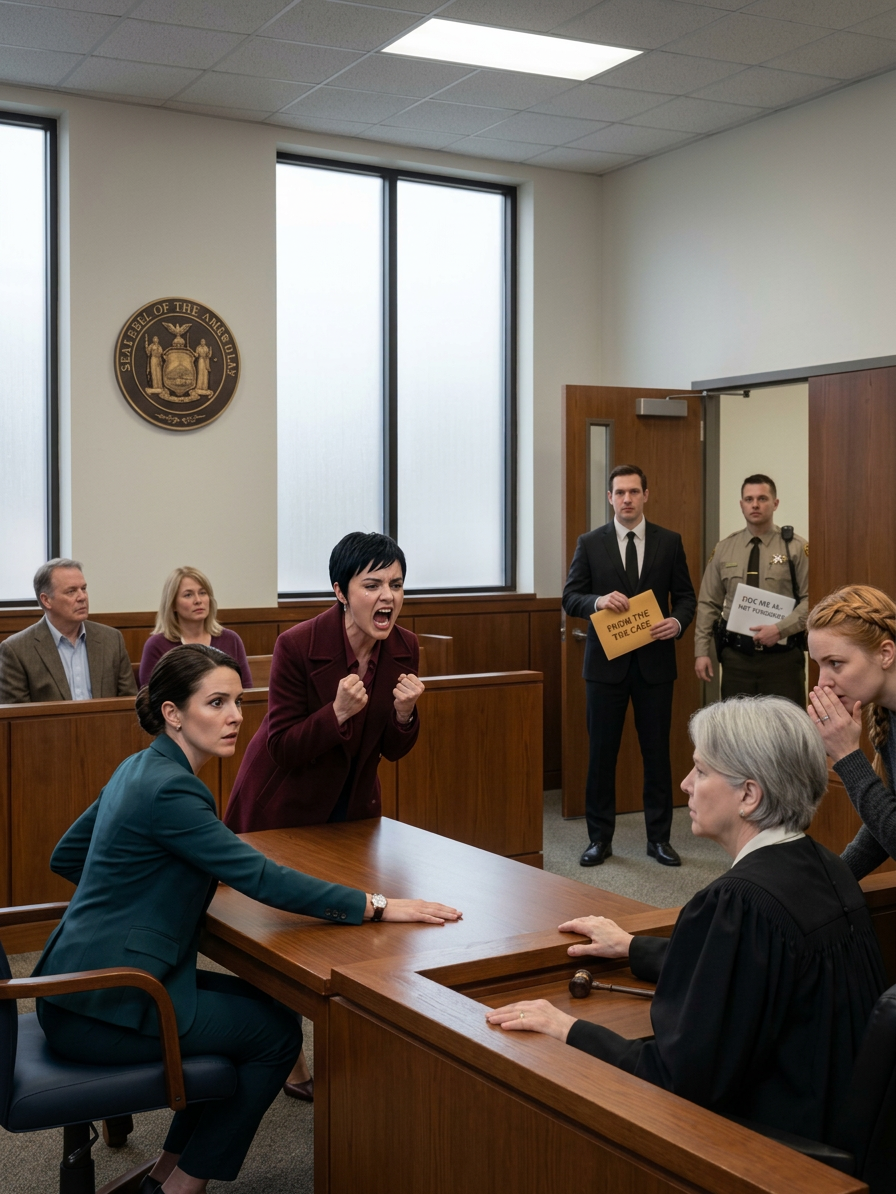 MOJA SIOSTRA WSZEDŁA DO SĄDU SPADKOWEGO W KREMOWYM PŁASZCZU I ZAGADNIŁA, ŻEBY SĘDZIA PRZENIEŚĆ JEJ CAŁY DZIEDZICTWO PO NASZYM DZIADKU TEGO SAMEGO DNIA – PODCZAS GDY MOI RODZICE SIEDZIELI ZA NIĄ, JAKBY PRZEPRÓBOWALI KAŻDE SKŁONĘCIE. JEJ PRAWNIK PRZESUNĄŁ WNIOSEK PO STOLE, NAZWAŁ MNIE „NIEGODNĄ”, A KIEDY SĘDZIA SPOJRZAŁ NA MNIE I ZAPYTAŁ, CZY ZGŁASZAM SPRZECIW, NIE KŁÓCIŁAM SIĘ – POWIEDZIAŁAM TYLKO: „POCZEKAJ… AŻ PRZYJDZIE OSTATNIA OSOBA”. ŚMIALI SIĘ… AŻ DO OTWARCIA DRZWI SALI SĄDOWEJ I AŻ DO KIEDY MĘŻCZYZNA W ZWYKŁYM CZARNYM GARNITURZE DOSTARCZYŁ KOPERTĘ „OD POWODNIKA”, KTÓRA SĘDZIA ZBLAŁA… WTEDY MOJA SIOSTRA WPADŁA W SPANIKĘ I WYPYKNĘŁA JEDNO SŁOWO — „ZNĘCANIE SIĘ WOBEC OSÓB STARSZYCH” — I ZANIM KTOKOLWIEK ZDOLAŁ WYDECHNĄĆ, KOMORNIK POCHYLIŁ SIĘ I SZEPNĄŁ… A Umundurowany zastępca szeryfa wszedł do środka z dokumentami dla mojego ojca, które nie pochodziły z tego sądu…