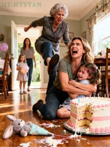 Päätin mennä sisään aikaisin auttamaan äitiäni, kun hän valmisteli veljentyttäreni syntymäpäiväkakkua. Kun kaikki oli valmista pöydällä, nelivuotias tyttäreni juoksi innoissaan pöytään ja veti sormellaan kakun läpi. Äitini näki hänet ja huusi: “Mikä iljettävä tyttö.”