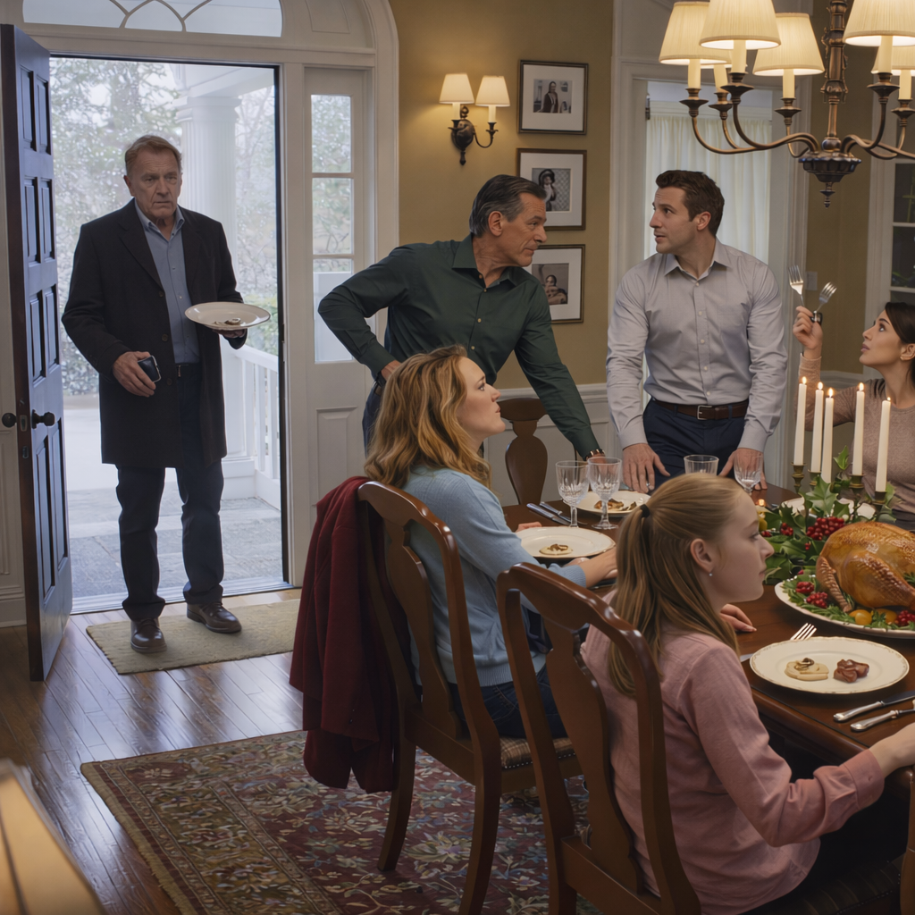 „Wynoś się. Nie jesteś zaproszony. To nasz rodzinny stół”. Stał tam, trzymając tacę, którą niósł, słuchając, jak zięć przedstawia go jako mężczyznę „zatrzymującego się u nas na święta” – ale stary mosiężny klucz w kieszeni, akt własności w biurze i jedno spokojne pytanie miały zamienić świąteczną kolację w noc, której nikt w tym pokoju nigdy nie zapomni.