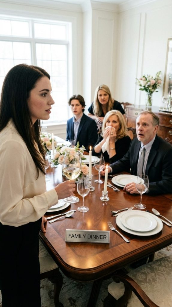 Mamma lo og sa: «Du er ikke en del av denne familien.» Jeg løftet glasset og svarte: «Perfekt. Da må du ikke be om penger.” Ansiktet hennes falt. Pappa så forbløffet ut. Rommet ble helt stille…