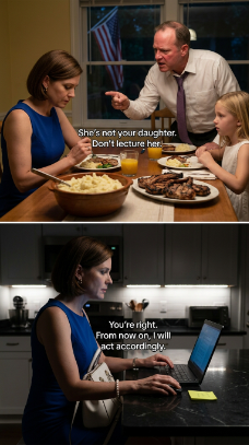 A friss férjem lánya egyenesen a szemembe nézett vacsora közben anyámnál, és azt mondta: „Hozzáházasodtál az apámhoz, de ettől még nem vagy az anyám”, majd hozzátette: „Csak azért ülsz ennél az asztalnál, mert van pénzed”. Én visszavágtam, a férjem letette a villáját: „Nem a lányod. Ne javítsd ki” – csak összehajtottam a szalvétám, bocsánatot kértem anyámtól, és másnap napkelte előtt kinyitottam a laptopomat. – Hírek