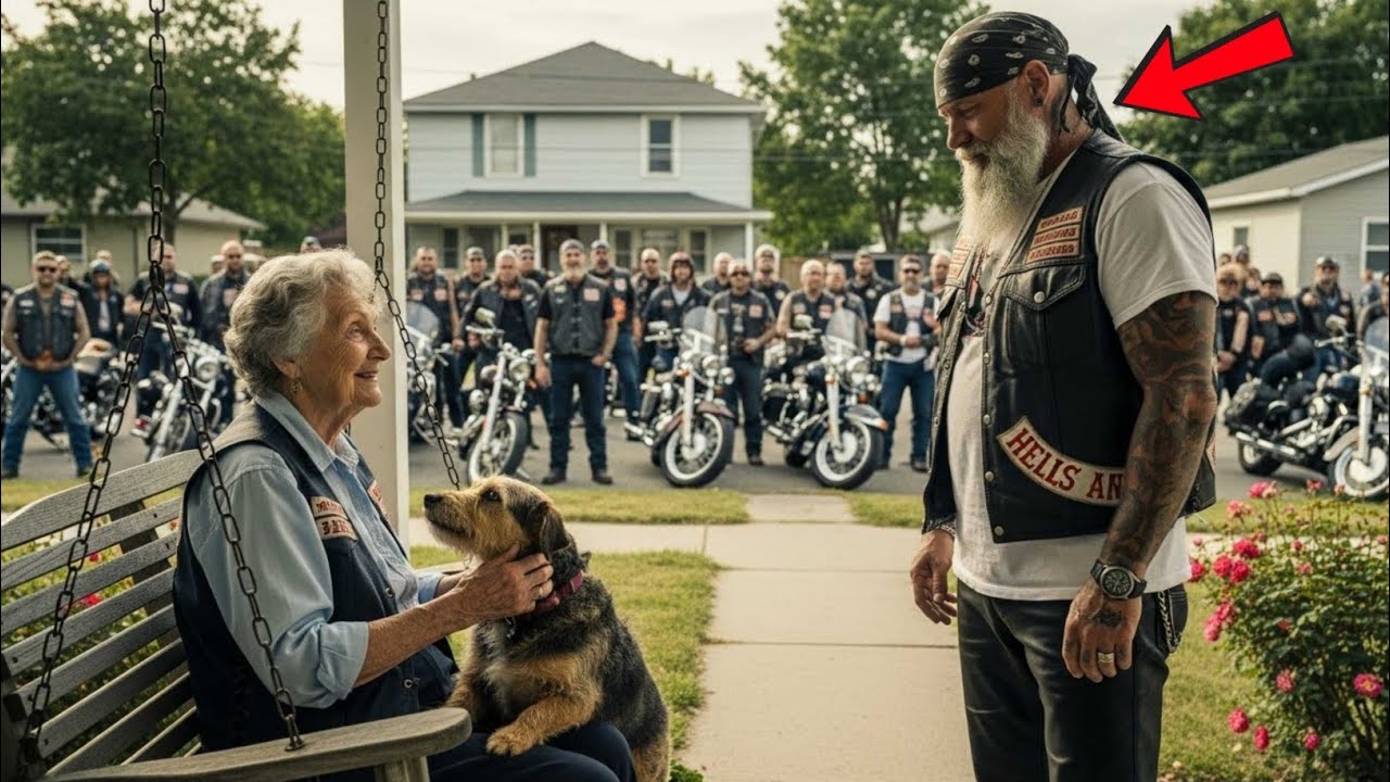 Iäkäs nainen ruokki kulkukoiraa moottoripyöräbaarin ulkopuolella. 50 Helvetin enkeliä ilmestyi hänen ovelleen seuraavana päivänä – Perhetarinoita